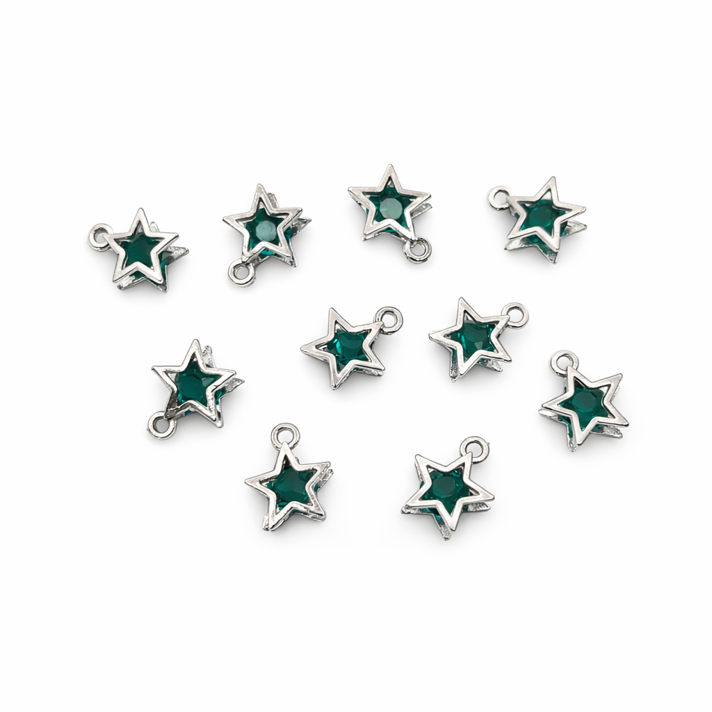 Teal Crystal Stars - Silver