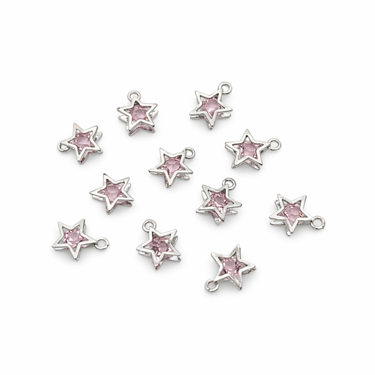 Pink Crystal Stars - Silver